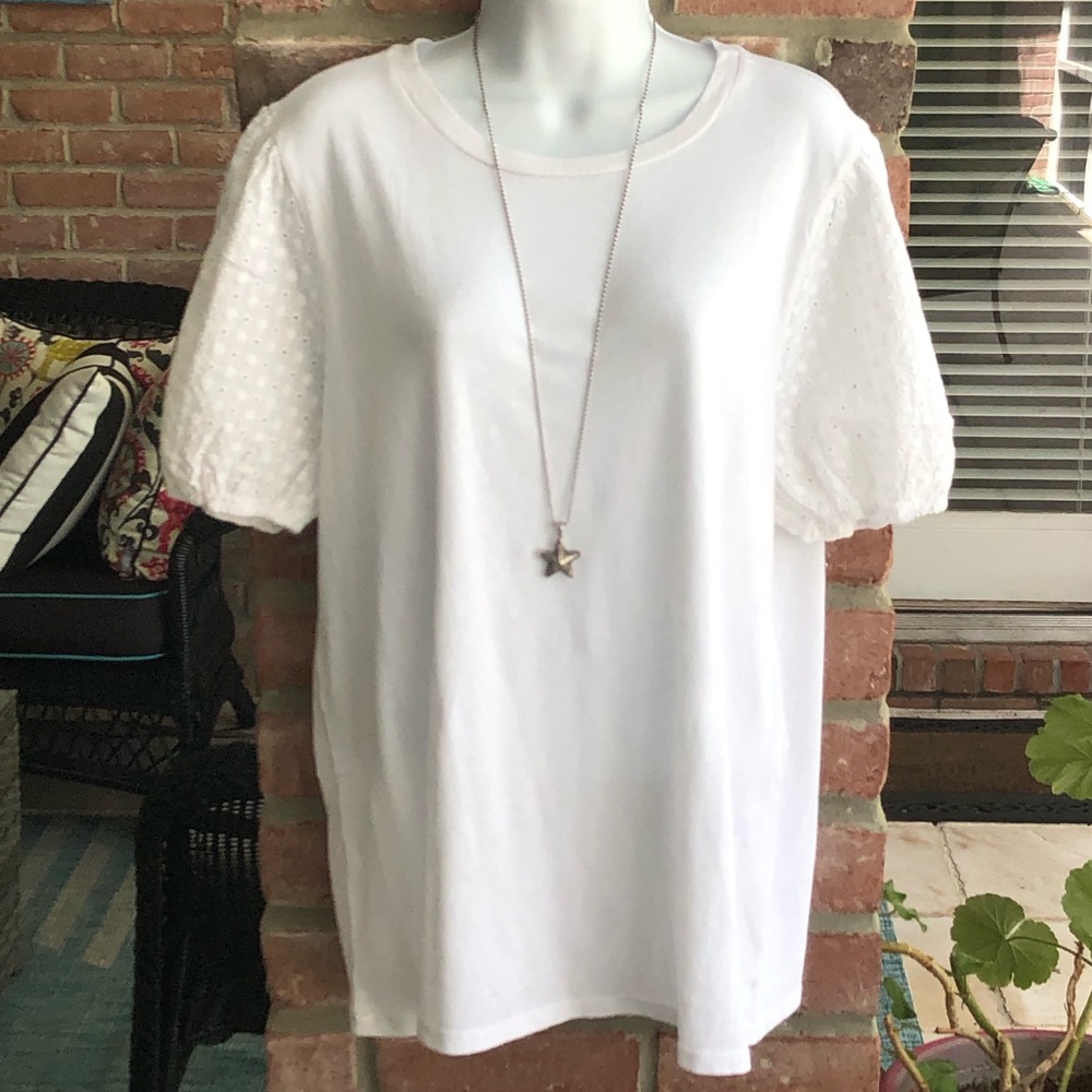 EVERLEIGH White Eyelet Sleeve Blouse Large NWT